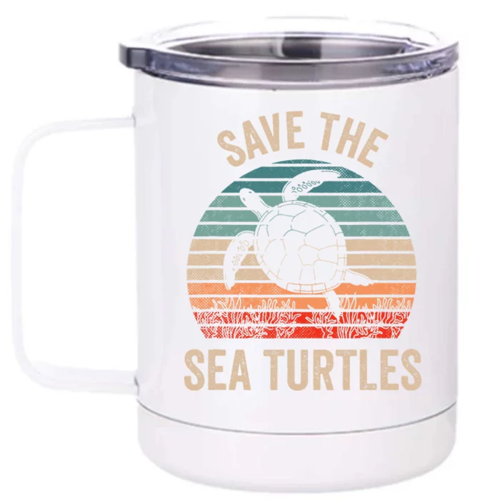 Save The Sea Turtles Retro Vintage Climate Change Earth Day Front & Back 12oz Stainless Steel Tumbler Cup