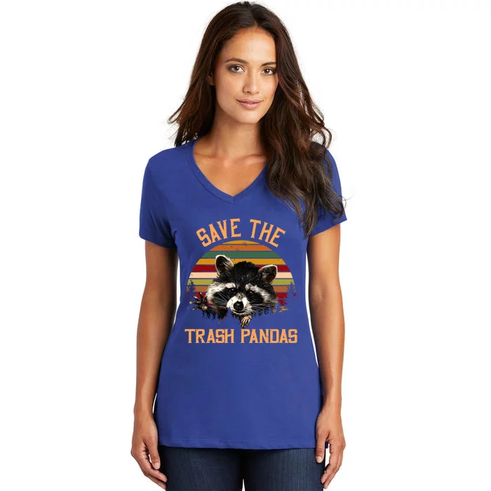 Save The Trash Pandas Raccoon Gift Raccoon Animal Funny Gift Women's V-Neck T-Shirt