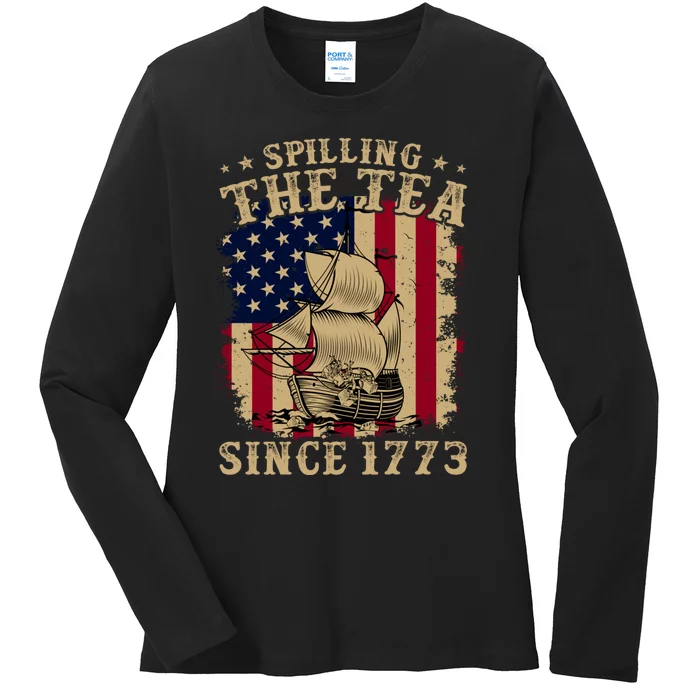 Spilling The Tea Since 1773 Vintage Us History Teacher Ladies Long Sleeve Shirt