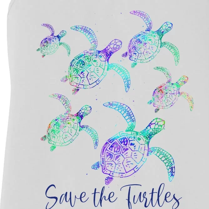 SAVE THE TURTLES Sea Turtle Lover Earth Day Activist Quote Women's Racerback Tank