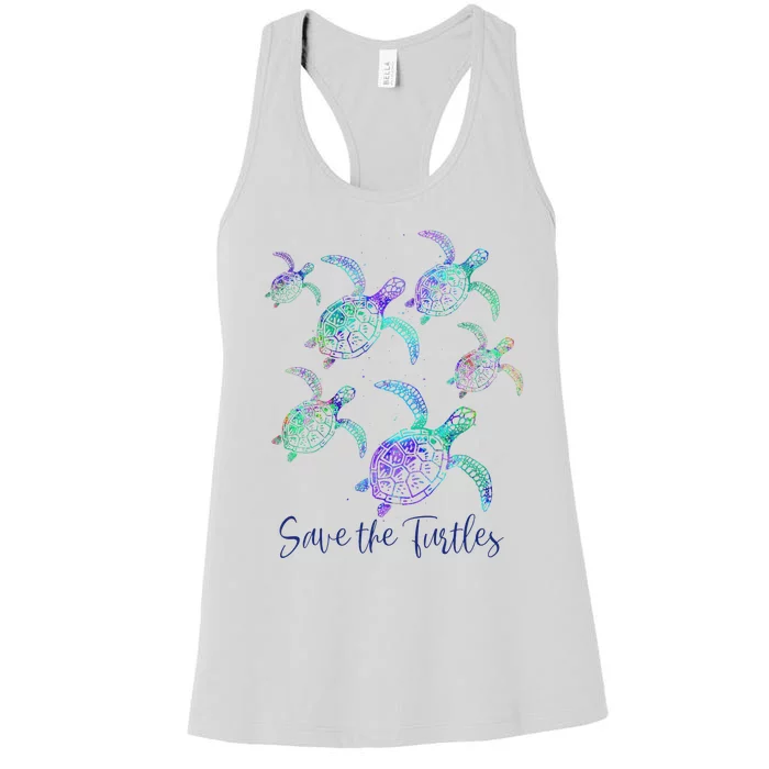 SAVE THE TURTLES Sea Turtle Lover Earth Day Activist Quote Women's Racerback Tank