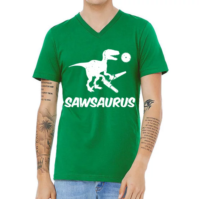 Sawsaurus TRex Tyrannosaurus Rex Funny V-Neck T-Shirt