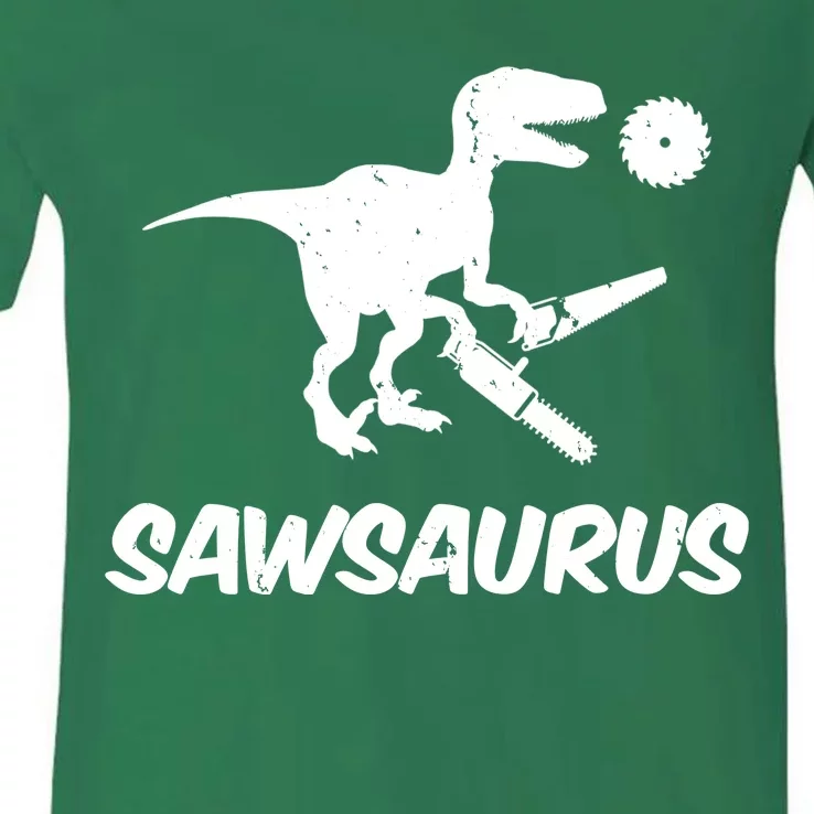 Sawsaurus TRex Tyrannosaurus Rex Funny V-Neck T-Shirt