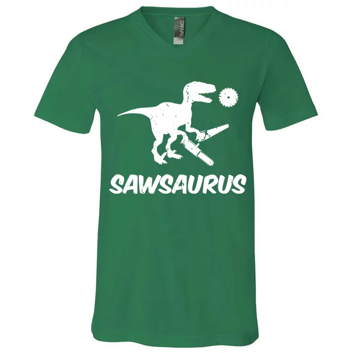 Sawsaurus TRex Tyrannosaurus Rex Funny V-Neck T-Shirt