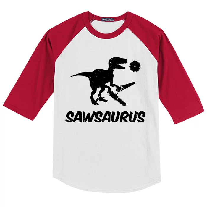 Sawsaurus TRex Tyrannosaurus Rex Funny Kids Colorblock Raglan Jersey