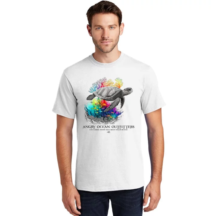 Sea Turtle Tropical Colorful Beach Ocean Travel Souvenir Tall T-Shirt