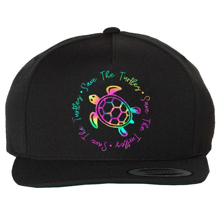 Save The Turtles Tie Dye Sea Turtle Save Earth Ocean Planet Wool Snapback Cap