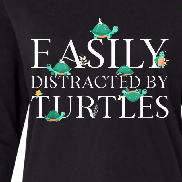 Sea Turtle Tortoise Easily Distracted By Turtles Womens Cotton Relaxed Long Sleeve T-Shirt