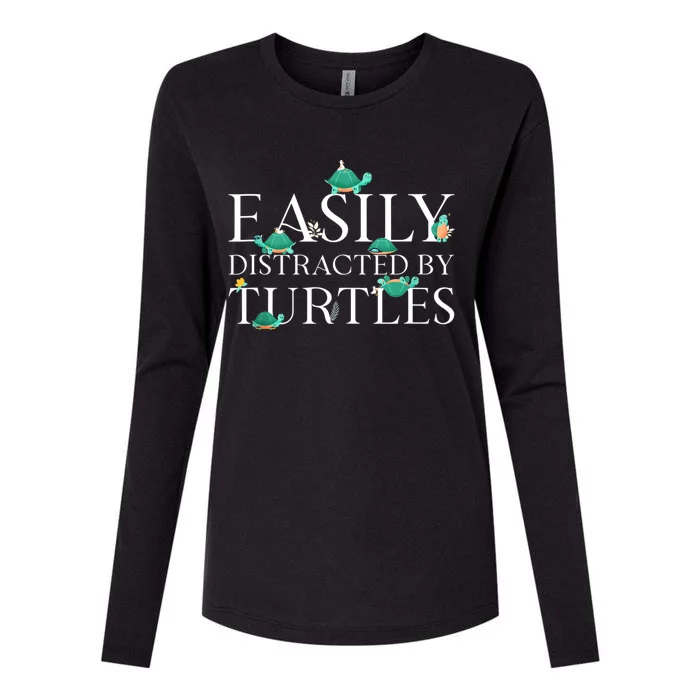 Sea Turtle Tortoise Easily Distracted By Turtles Womens Cotton Relaxed Long Sleeve T-Shirt