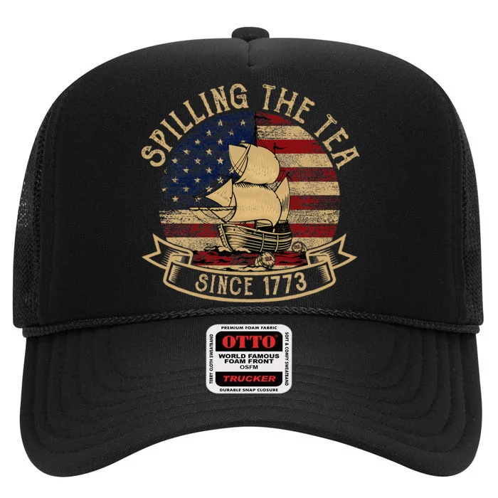 Spilling The Tea Since 1773 American History Teacher Vintage High Crown Mesh Trucker Hat