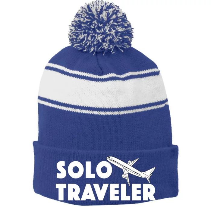 Solo Travel Traveler Rv Camper Road Trip Funny Gift Stripe Pom Pom Beanie