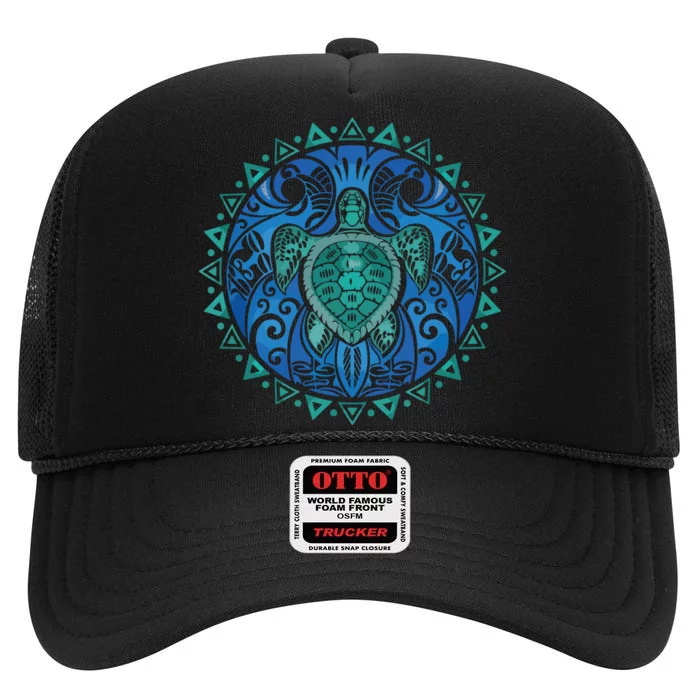 Sea Turtle Tribal Hawaiian Hawaii Turtles Lover Gift High Crown Mesh Trucker Hat