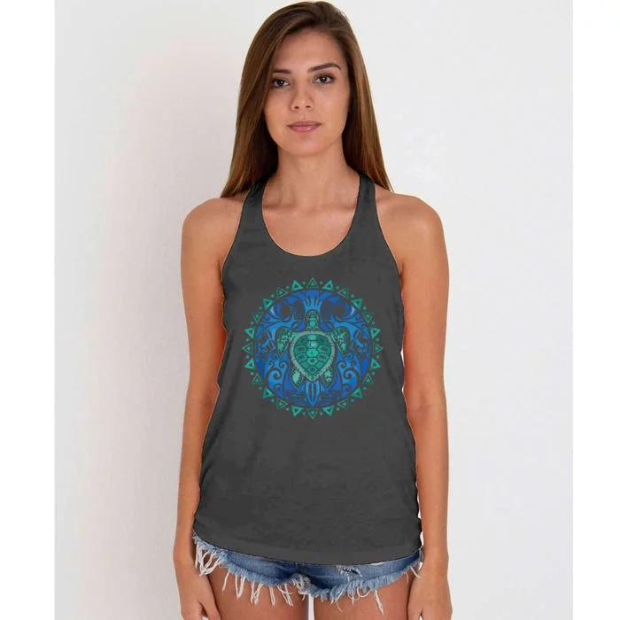 Sea Turtle Tribal Hawaiian Hawaii Turtles Lover Gift Women's Knotted Racerback Tank