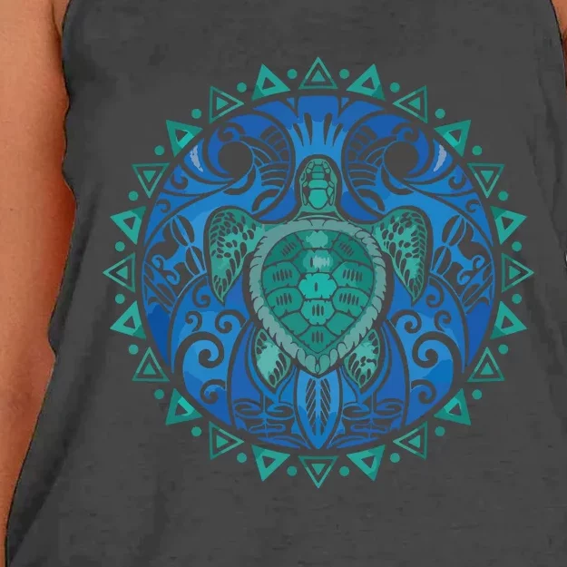 Sea Turtle Tribal Hawaiian Hawaii Turtles Lover Gift Women's Knotted Racerback Tank