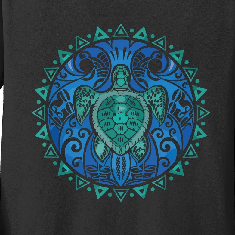 Sea Turtle Tribal Hawaiian Hawaii Turtles Lover Gift Kids Long Sleeve Shirt