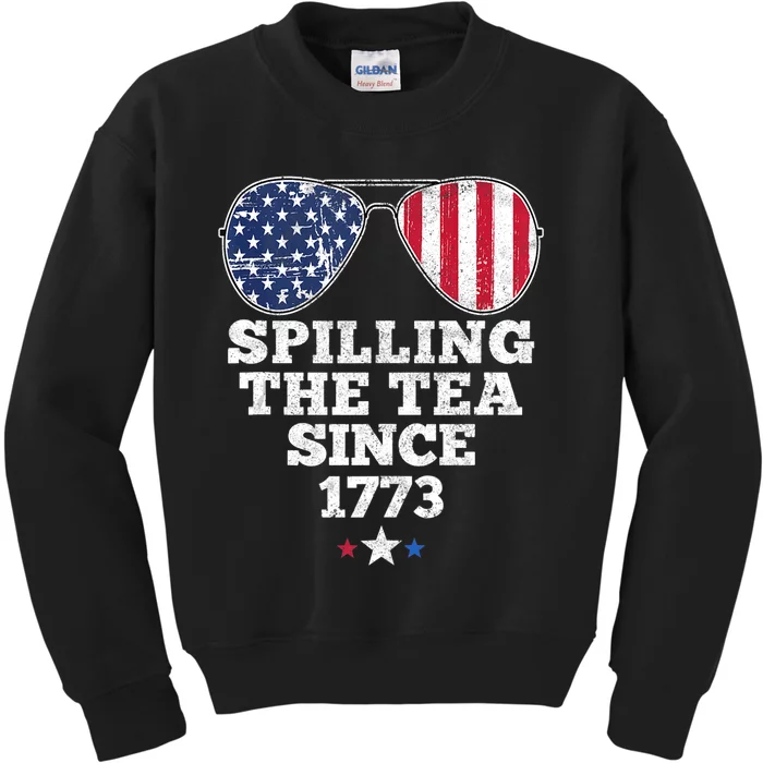 Spilling The Tea Since 1773 Funny 4th Of July American Flag Kids Sweatshirt