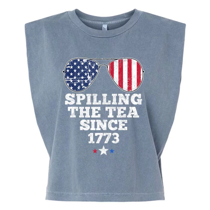 Spilling The Tea Since 1773 Funny 4th Of July American Flag Garment-Dyed Women's Muscle Tee