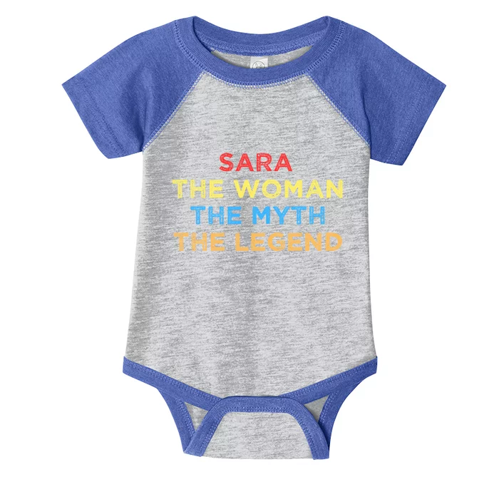 Sara The The Myth The Legend Vintage Sunset Cool Gift Infant Baby Jersey Bodysuit