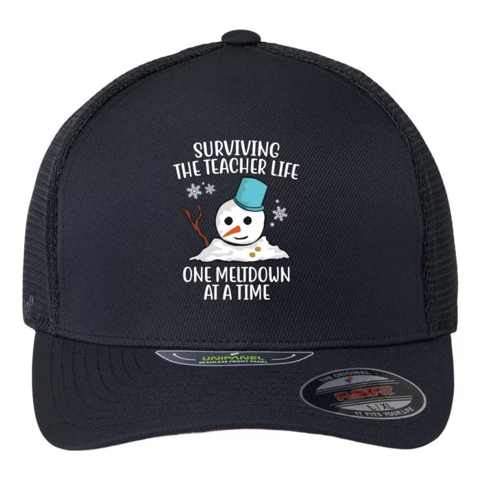 Surviving The Teacher Life One Meltdown At A Time Funny Holiday Flexfit Unipanel Trucker Cap