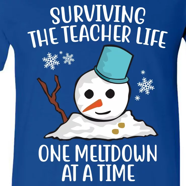 Surviving The Teacher Life One Meltdown At A Time Funny Holiday V-Neck T-Shirt