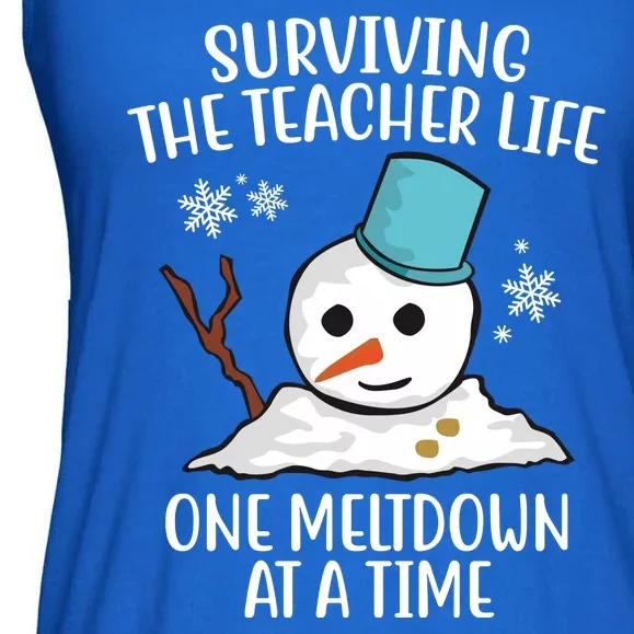 Surviving The Teacher Life One Meltdown At A Time Funny Holiday Ladies Essential Flowy Tank