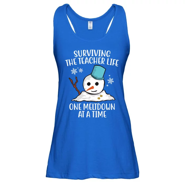 Surviving The Teacher Life One Meltdown At A Time Funny Holiday Ladies Essential Flowy Tank