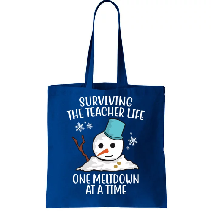 Surviving The Teacher Life One Meltdown At A Time Funny Holiday Tote Bag