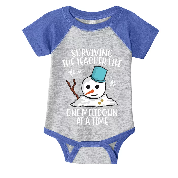 Surviving The Teacher Life One Meltdown At A Time Funny Holiday Infant Baby Jersey Bodysuit