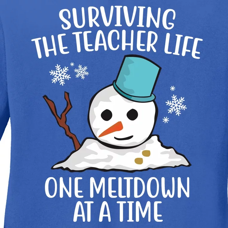 Surviving The Teacher Life One Meltdown At A Time Funny Holiday Ladies Long Sleeve Shirt