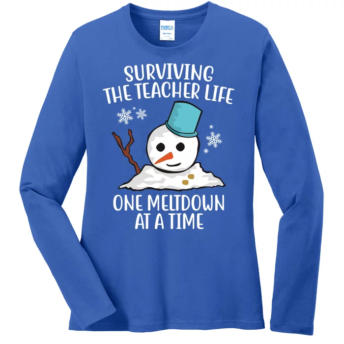 Surviving The Teacher Life One Meltdown At A Time Funny Holiday Ladies Long Sleeve Shirt