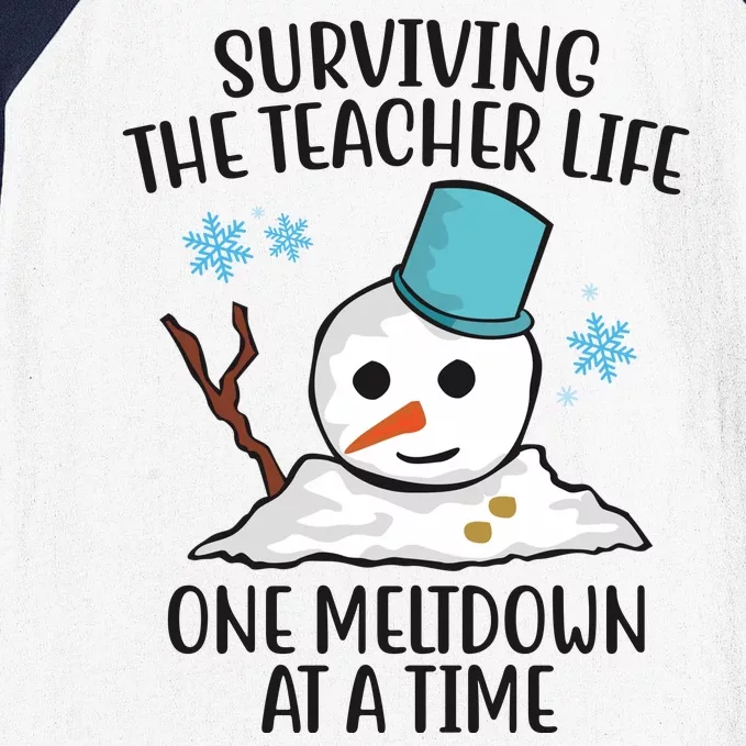 Surviving The Teacher Life One Meltdown At A Time Funny Holiday Baseball Sleeve Shirt