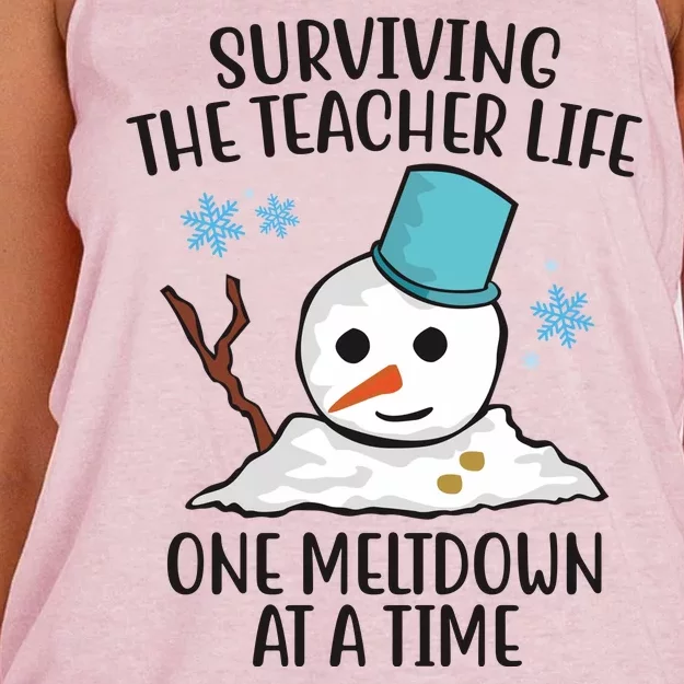 Surviving The Teacher Life One Meltdown At A Time Funny Holiday Women's Knotted Racerback Tank