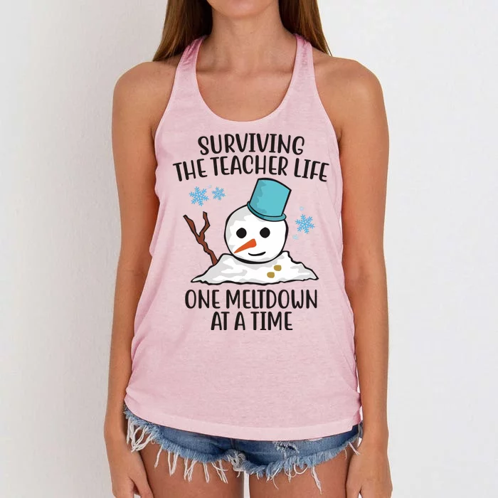 Surviving The Teacher Life One Meltdown At A Time Funny Holiday Women's Knotted Racerback Tank