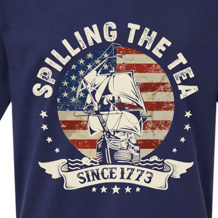 Spilling The Tea Since 1773 Patriotic 4th Of July Sueded Cloud Jersey T-Shirt