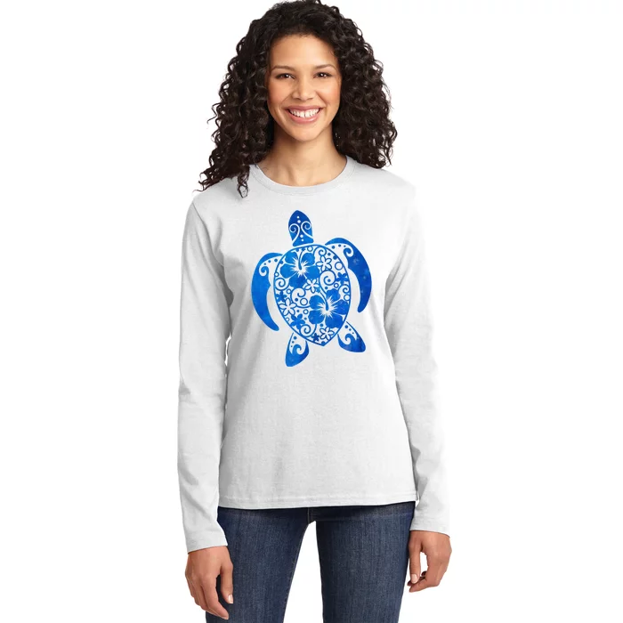 Summer Tropical Turtle Ladies Long Sleeve Shirt