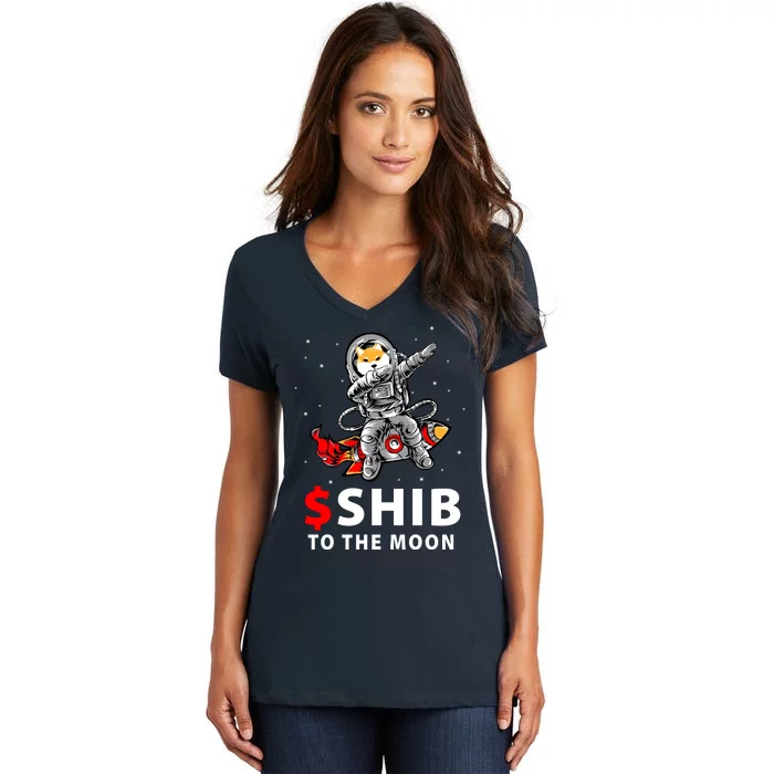 Shib To The Moon Shiba Inu Coin Crypto Women's V-Neck T-Shirt