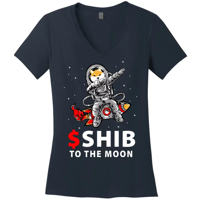 Shib To The Moon Shiba Inu Coin Crypto Women's V-Neck T-Shirt