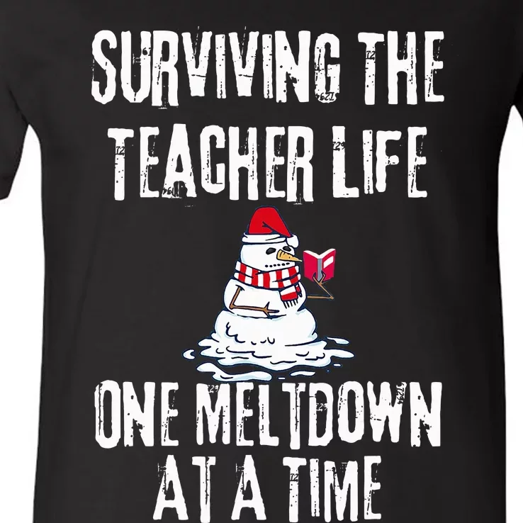 Surviving The Teacher Life One Meltdown At A Time xmas V-Neck T-Shirt