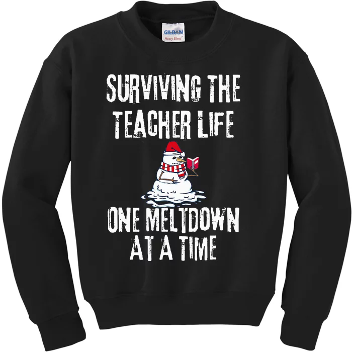 Surviving The Teacher Life One Meltdown At A Time xmas Kids Sweatshirt