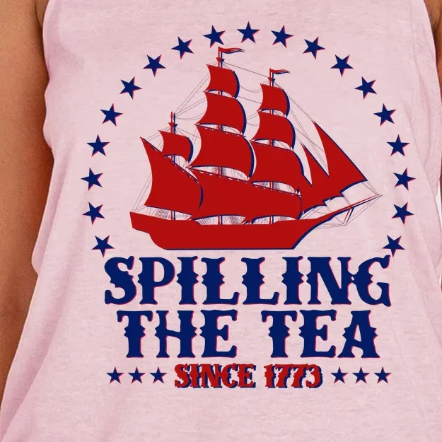 Spilling The Tea Since 1773 Boston Tea Party Women's Knotted Racerback Tank