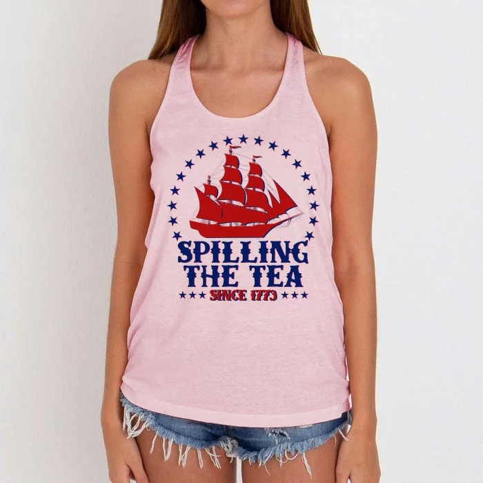 Spilling The Tea Since 1773 Boston Tea Party Women's Knotted Racerback Tank