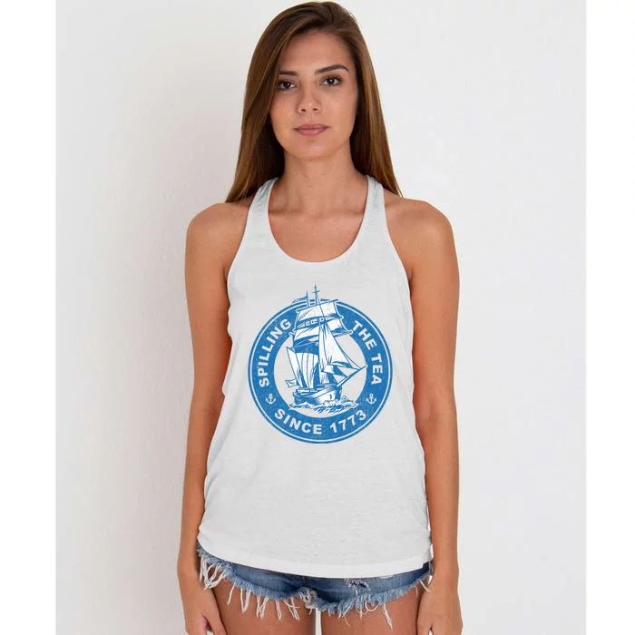 Spilling The Tea Since 1773 Funny US History Teacher Boston Women's Knotted Racerback Tank