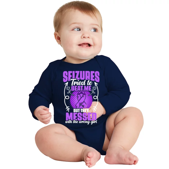 Seizures Tried To Beat Epilepsy Survivor Epilepsy Awareness Cool Gift Baby Long Sleeve Bodysuit