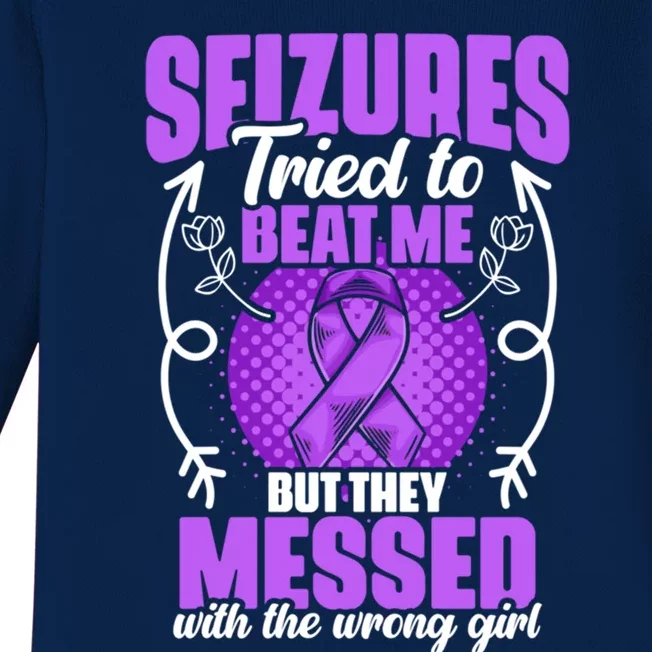 Seizures Tried To Beat Epilepsy Survivor Epilepsy Awareness Cool Gift Baby Long Sleeve Bodysuit