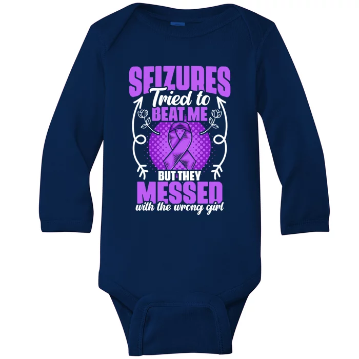 Seizures Tried To Beat Epilepsy Survivor Epilepsy Awareness Cool Gift Baby Long Sleeve Bodysuit