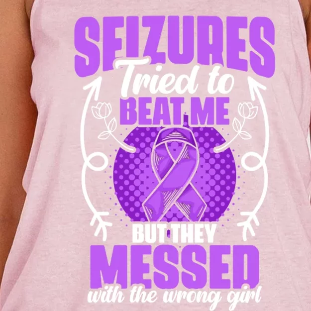 Seizures Tried To Beat Epilepsy Survivor Epilepsy Awareness Cool Gift Women's Knotted Racerback Tank