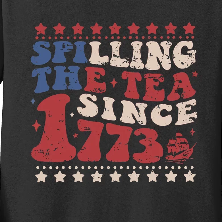 Spilling The Tea Since 1773 Women History Teacher 4th July Kids Long Sleeve Shirt