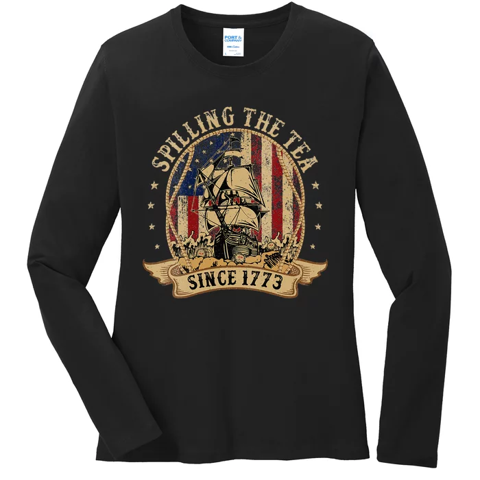 Spilling The Tea Since 1773 American History Teacher Vintage Ladies Long Sleeve Shirt