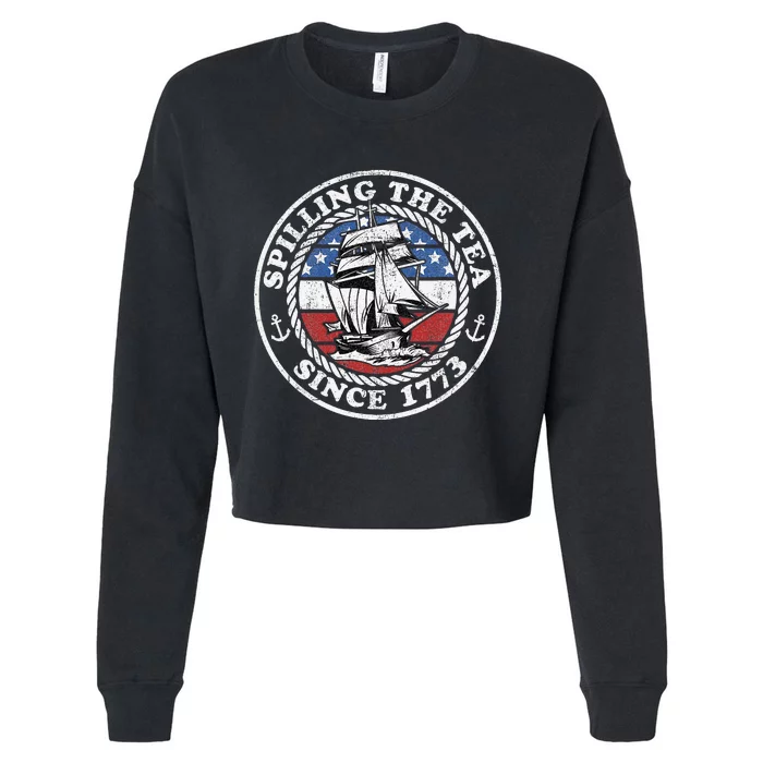 Spilling The Tea Since 1773 Funny US History Teacher Boston Cropped Pullover Crew