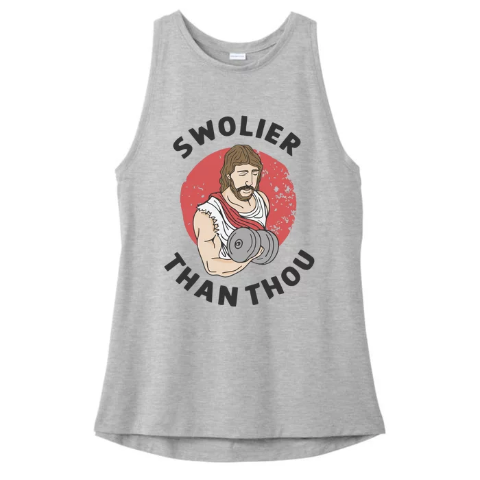 Swolier Than Thou Funny Jesus Ladies Tri-Blend Wicking Tank